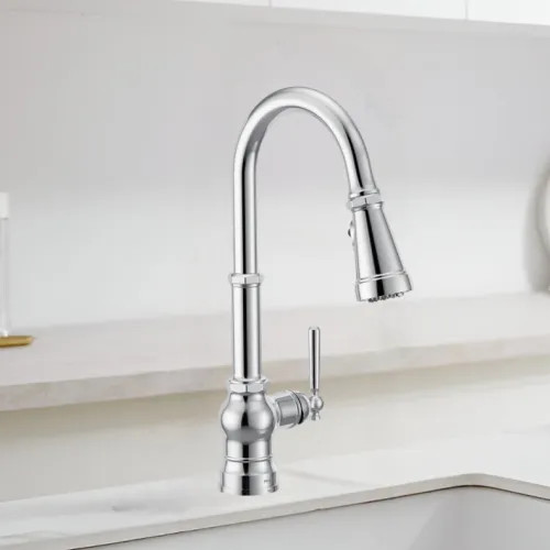 Moen Paterson Chrome Single-Handle High-Arc Pulldown Kitchen Faucet with 4-Water Filter Function Spray Wand, WaterSense, PowerClean, ADA-Compliant, 1.5 GPM - FS72003