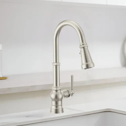Moen Paterson Spot Resist Stainless Single-Handle High-Arc Pulldown Kitchen Faucet with 4-Water Filter Function Spray Wand, WaterSense, PowerClean, ADA-Compliant, 1.5 GPM - FS72003SRS