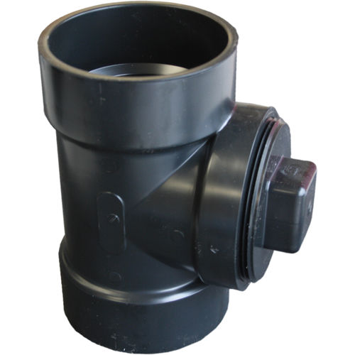 4in ABS DWV Cleanout Tee with Threaded Plug and O-Ring, Hub x Hub x Female National Pipe Thread (FPT)