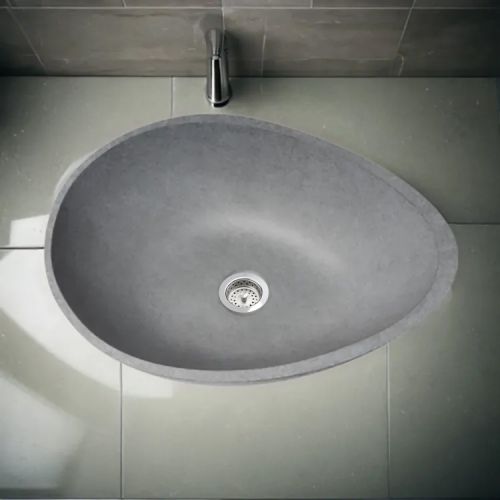 ALFI Gray Matte Solid Concrete 21in Teardrop Oval Above Mount Vessel Bathroom Sink With Center Drain  - ABCO21O