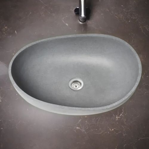 ALFI Grey Matte Solid Concrete 23in Teardrop Oval Above Mount Vessel Bathroom Sink With Center Drain  - ABCO23O