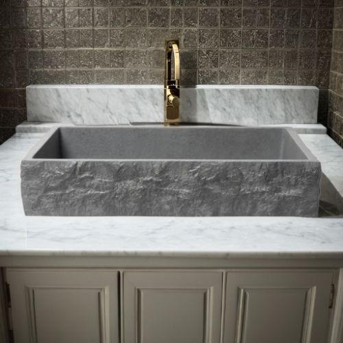 ALFI Grey Matte Solid Concrete 24in Chiseled Style, Rectangular, Above Mount Bathroom Vessel Sink With Center Drain  - ABCO24R