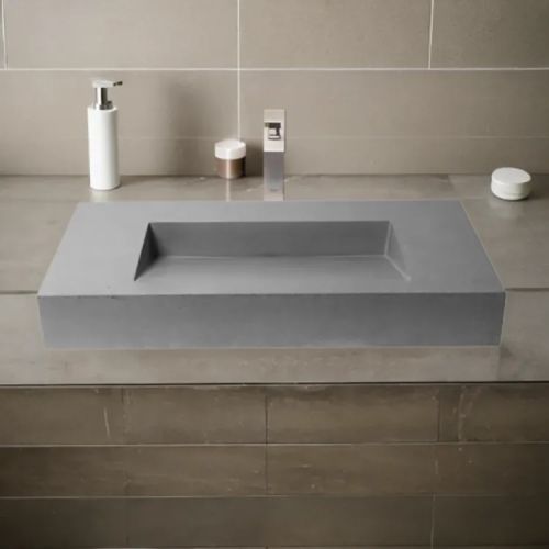 ALFI Grey Matte Solid Concrete 40in Chiseled Style, Rectangular, Countertop Bathroom Sink With Rear Center Drain  - ABCO40R