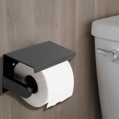 ALFI Toilet Paper Holder with Shelf, Matte Black - ABTPC66-BLA