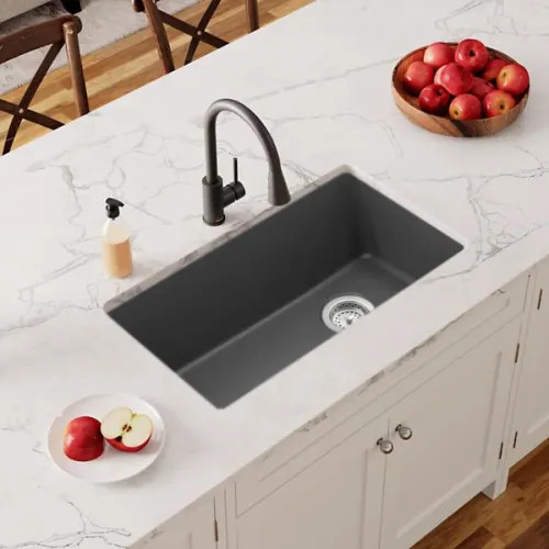 Elkay Quartz Classic Graphite 33in x 19in Single Bowl Undermount Kitchen Sink with Rear Right Drain -  ELGU13322GT0  