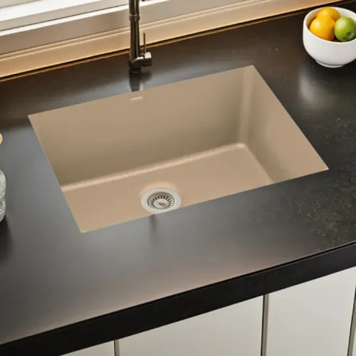 Elkay Quartz Luxe Sandstone 33in x 18-7/16in x 9-7/16in Single Bowl Undermount Sink with Rear Center Drain - ELXRU13322SN0