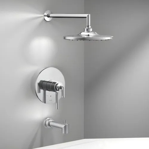 Moen Arris Tub/Shower Faucet with Two-Handle Flow Control and Temperature Adjust Valve Trim, Lever Handles, M-Core 4, Thermostatic Cartridge, Chrome - UTS42003EP