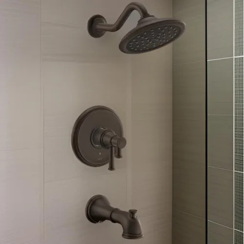 Moen Belfield Tub/Shower Faucet with Two-Handle Flow Control and Temperature Adjust Valve Trim, Lever Handles, M-Core 4, Thermostatic Cartridge, Polished Nickel - UT4313EPNL
