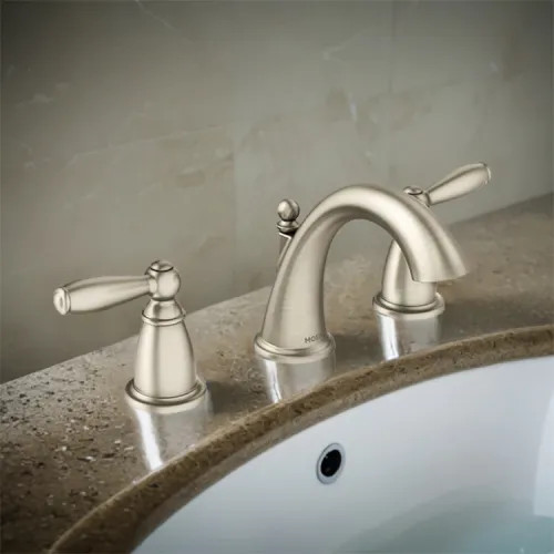 Moen Brantford Two-Handle High-Arc Widespread Bathroom Faucet with M-PACT Valve, ADA, 1.2 GPM, Brushed Nickel - TV6620BN