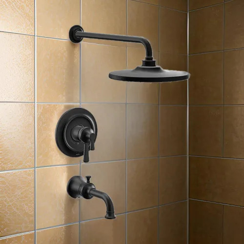 Moen Colinet Tub/Shower Faucet with Two-Handle Flow Control and Temperature Adjust Valve Trim, Lever Handles, M-Core 4, Thermostatic Cartridge, Brushed Gold - UTS444303EPBG