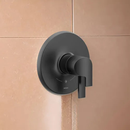 Moen Doux Two-Handle Valve Only Trim with Flow Control and Temperature Adjust, Lever Handle,  M-Core 4, Thermostatic Cartridge, Matte Black - UTS4201BL
