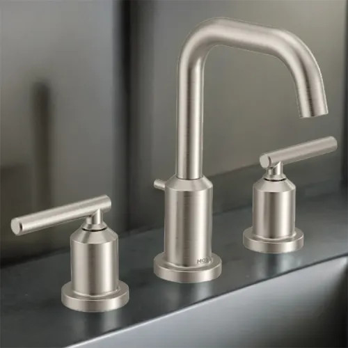 Moen Gibson Two-Handle High-Arc Widespread Bathroom Faucet with M-PACT Valve, ADA, 1.2 GPM, Brushed Nickel - TV6142BN
