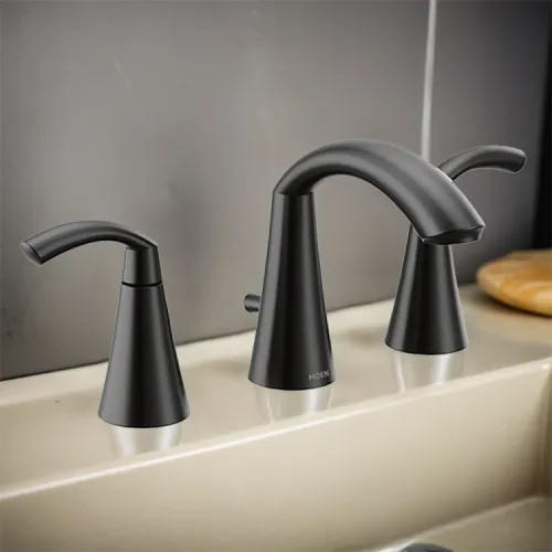 Moen Glyde Two-Handle High-Arc Widespread Bathroom Faucet with M-PACT Valve, ADA, 1.2 GPM, Matte Black - TV6173BL