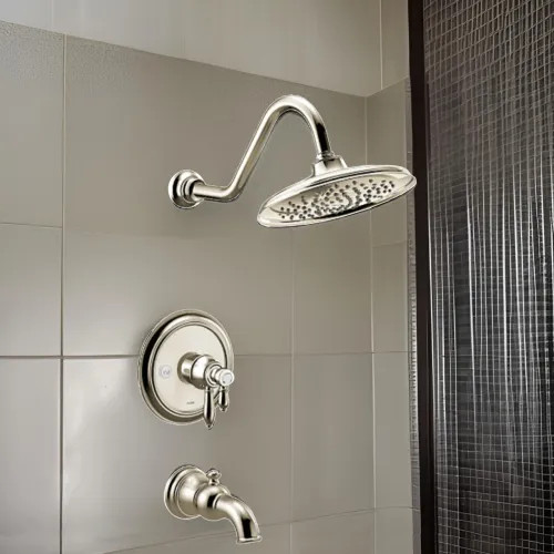 Moen Weymouth Tub/Shower Faucet with Two-Handle Flow Control and Temperature Adjust Valve Trim, Lever Handles, M-Core 4, Thermostatic Cartridge, Polished Nickel - UTS43103EPNL