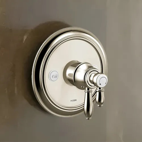Moen Weymouth Two-Handle Valve Only Trim with Flow Control and Temperature Adjust, Lever Handle,  M-Core 4, Thermostatic Cartridge, Polished Nickel - UTS43101NL