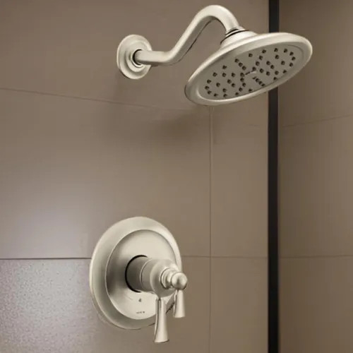 Moen Wynford 7" Raincan Shower Faucet, Lever Handle, Single Function, M-Core 4, Thermostatic Cartridge, 1.75 GPM, Brushed Nickel - UT45502EPBN
