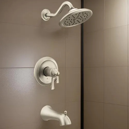 Moen Wynford Tub/Shower Faucet with Two-Handle Flow Control and Temperature Adjust Valve Trim, Lever Handles, M-Core 4, Thermostatic Cartridge, Brushed Nickel - UT45503EPBN