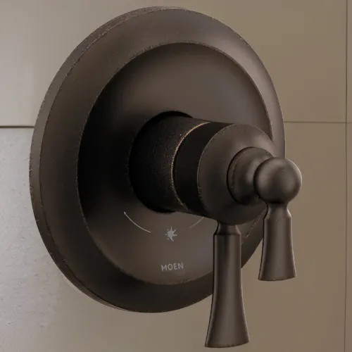 Moen Wynford Tub/Shower Two-Handle Valve Only Trim w/ Flow Control and Temperature Adjust, Lever Handle, M-Core 4, Thermostatic Cartridge, Oil Rubbed Bronze - UT45501ORB