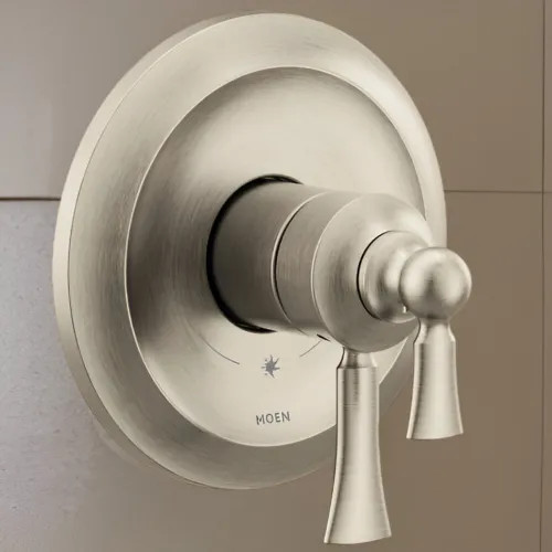 Moen Wynford Two-Handle Valve Only Trim w/ Flow Control and Temperature Adjust, Lever Handle, M-Core 4, Thermostatic Cartridge, Brushed Nickel - UT45501BN
