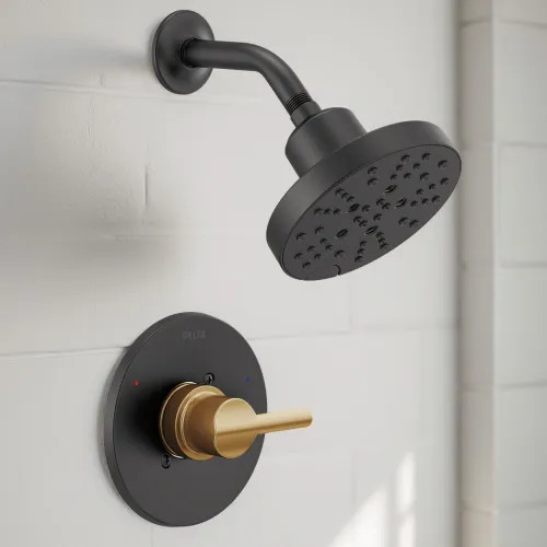 Delta Nicoli Monitor 14 Series Shower Faucet with 5-Setting Rain Showerhead, H2Okinetic, ADA, 1.75 GPM, Matte Black/Champagne Bronze - 142749-GZ