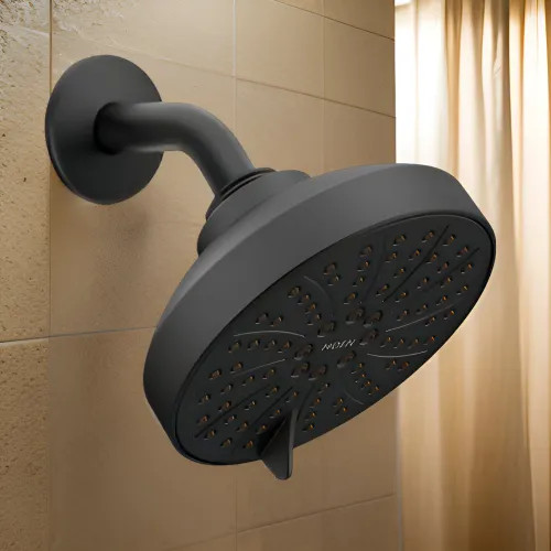 Moen 4-1/2" 6-Function Round Showerhead with WaterSense Certification, Eco-Performance, 1.5 GPM, Matte Black - 6512EP15BL