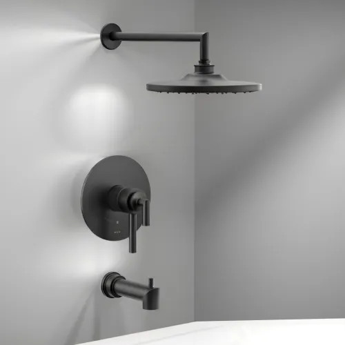 Moen Arris Tub/Shower Faucet with Two-Handle Flow Control and Temperature Adjust Valve Trim, Lever Handles, M-Core 4, Thermostatic Cartridge, Matte Black - UTS42003EPBL