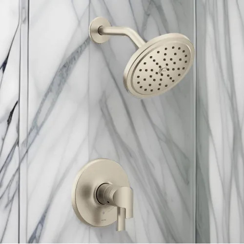 Moen Doux 6-3/4" Eco-Performance Rainshower Faucet, Lever Handle, Single Function, ADA, M-Core 4, Thermostatic Cartridge, 1.75 GPM, Brushed Nickel - UTS4202EPBN