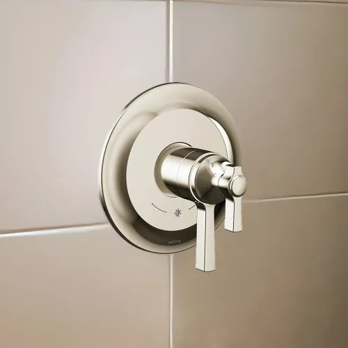 Moen Flara Two-Handle Valve Only Trim with Flow Control and Temperature Adjust, Lever Handle,  M-Core 4, Thermostatic Cartridge, Polished Nickel - UTS4910NL