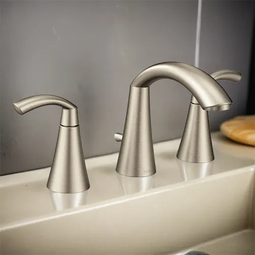 Moen Glyde Two-Handle High-Arc Widespread Bathroom Faucet with M-PACT Valve, ADA, 1.2 GPM, Brushed Nickel - TV6173BN