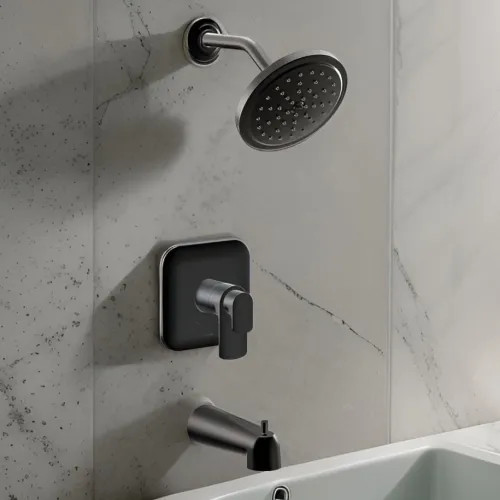 Moen Rizon Tub/Shower Faucet with Two-Handle Flow Control and Temperature Adjust Valve Trim, Lever Handles, M-Core 4, Thermostatic Cartridge, Matte Black - UT4813EPBL