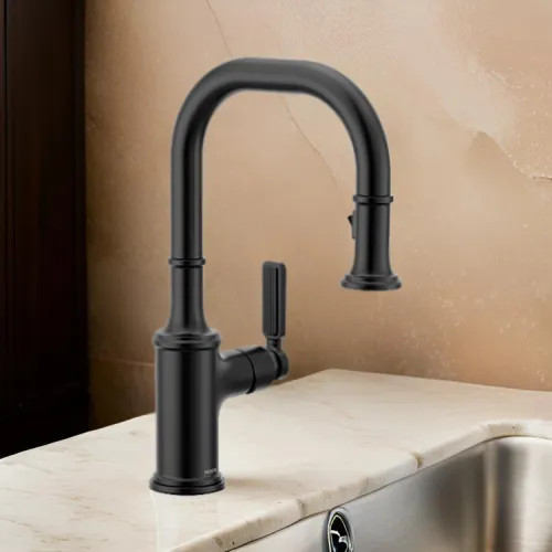 Moen Smyth One-Handle, High-Arc Pulldown Bar Faucet, PowerClean, 1.5 GPM, Matte Black - 5770BL