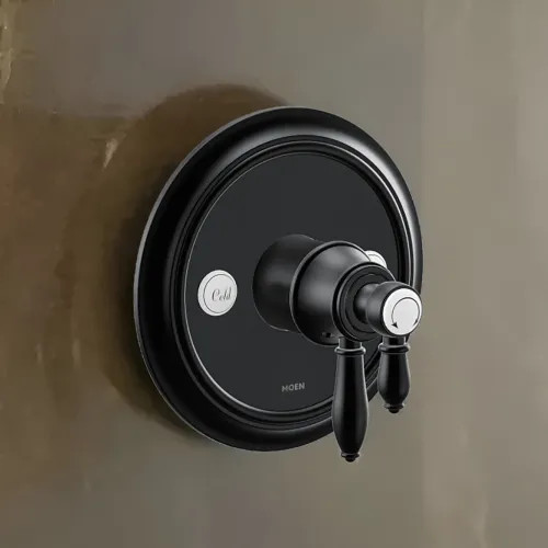 Moen Weymouth Two-Handle Valve Only Trim with Flow Control and Temperature Adjust, Lever Handle,  M-Core 4, Thermostatic Cartridge, Matte Black - UTS43101BL