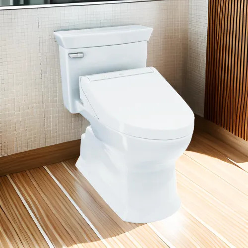 TOTO Eco Soiree WASHLET  One-Piece Toilet w/ C5 Bidet Seat, 1.28 GPF, Cotton White - MW9643084CEFG#01