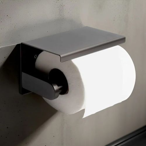 ALFI Toilet Paper Holder with Shelf, PVD Brushed Black - ABTPP66-BB
