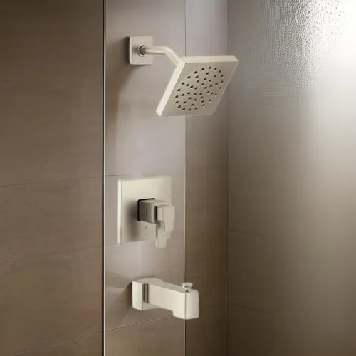 Moen 90-Degree Tub/Shower Faucet with Two-Handle Flow Control and Temperature Adjust Valve Trim, Lever Handles, M-Core 4, Thermostatic Cartridge, Brushed Nickel - UTS4713EPBN
