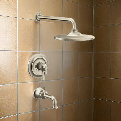Moen Colinet Tub/Shower Faucet with Two-Handle Flow Control and Temperature Adjust Valve Trim, Lever Handles, M-Core 4, Thermostatic Cartridge, Brushed Nickel - UTS444303EPBN