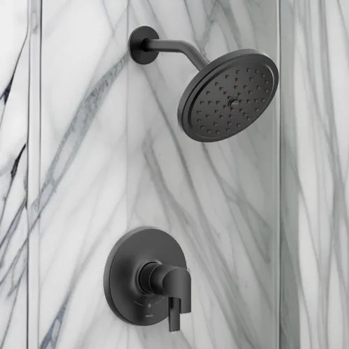 Moen Doux 6-3/4" Eco-Performance Rainshower Faucet, Lever Handle, Single Function, ADA, M-Core 4, Thermostatic Cartridge, 1.75 GPM, Matte Black - UTS4202EPBL