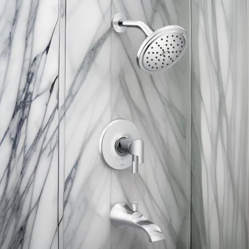 Moen Doux Tub/Shower Faucet with Two-Handle Flow Control and Temperature Adjust Valve Trim, Lever Handles, M-Core 4, Thermostatic Cartridge, Chrome - UTS4203EP