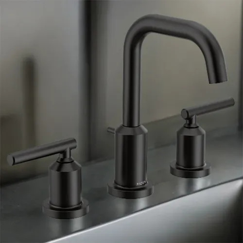Moen Gibson Two-Handle High-Arc Widespread Bathroom Faucet with M-PACT Valve, ADA, 1.2 GPM, Matte Black - TV6142BL