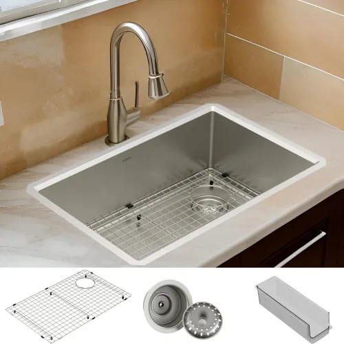 Moen Luxe Chef 30" Single Bowl Undermount Workstation Kitchen Sink Kit w/ Sink Grid, Basket Strainer/Drain Assembly, Storage Bin, Stainless Steel - GS161500R