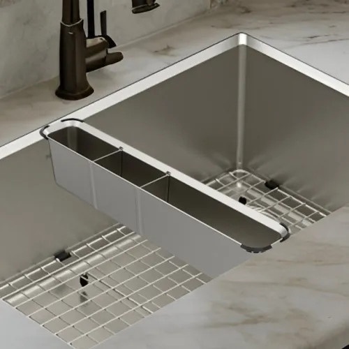 Moen Luxe Chef Workstation System Two-Compartment Utensil Bin, Stainless Steel - 215817