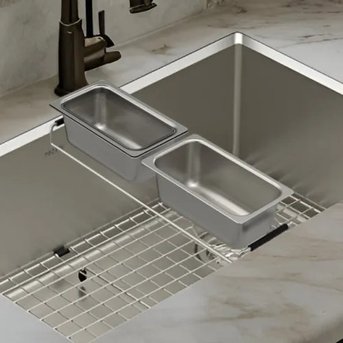 Moen Luxe Chef Workstation System Two Prep Bins with Clear Plastic Lids, Stainless Steel - 215819