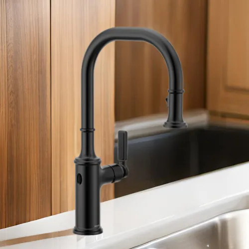 Moen Smyth One-Handle, High Arc Pulldown Kitchen Faucet, MotionSense Wave, 1.5 GPM, Matte Black - 7770EWBL