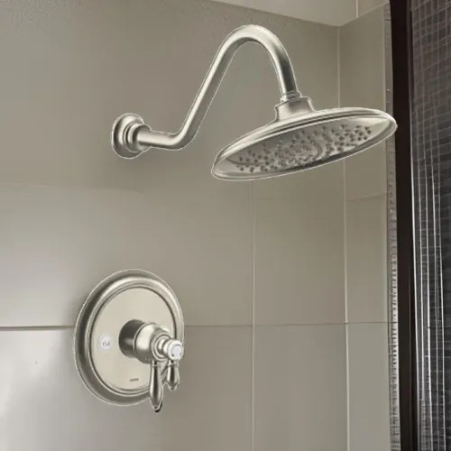 Moen Weymouth 9" Eco-Performance Rainshower Faucet, Lever Handle, Two Function, M-Core 4, Thermostatic Cartridge, 1.75 GPM, Brushed Nickel - UTS43102EPBN