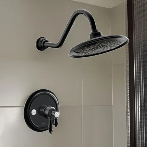 Moen Weymouth 9" Eco-Performance Rainshower Faucet, Lever Handle, Two Function, M-Core 4, Thermostatic Cartridge, 1.75 GPM, Matte Black - UTS43102EPBL