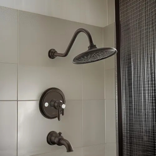 Moen Weymouth Tub/Shower Faucet with Two-Handle Flow Control and Temperature Adjust Valve Trim, Lever Handles, M-Core 4, Thermostatic Cartridge, Oil-Rubbed Bronze - UTS43103EPORB