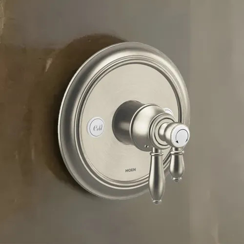 Moen Weymouth Two-Handle Valve Only Trim with Flow Control and Temperature Adjust, Lever Handle,  M-Core 4, Thermostatic Cartridge, Brushed Gold - UTS43101BG