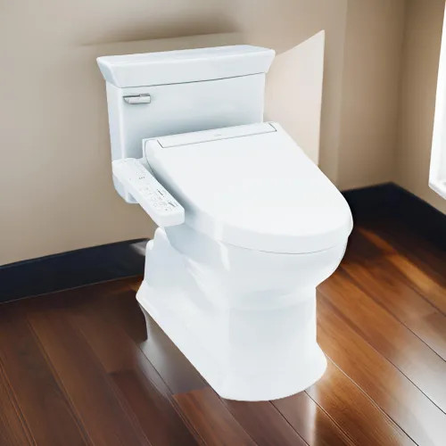 TOTO Eco Soiree WASHLET  One-Piece Toilet w/ C2 Bidet Seat, 1.28 GPF, Cotton White - MW9643074CEFG#01