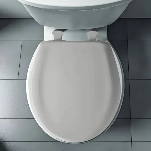 Bemis Classic Colors EasyClean Round Toilet Seat with Cover, WhisperClose, StayTite Fastening, Plastic, Silver - 200SLOWT-162