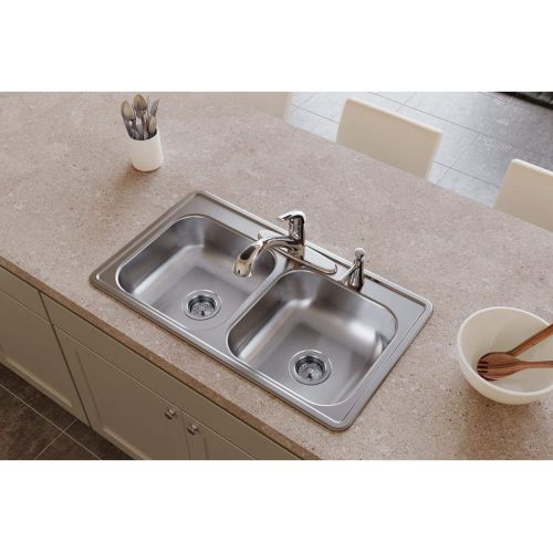Elkay D233194 Dayton 33" x 19" x 6-7/16" Equal Double Bowl Drop-in Kitchen Sink, 4 Holes, 22-Gauge Stainless